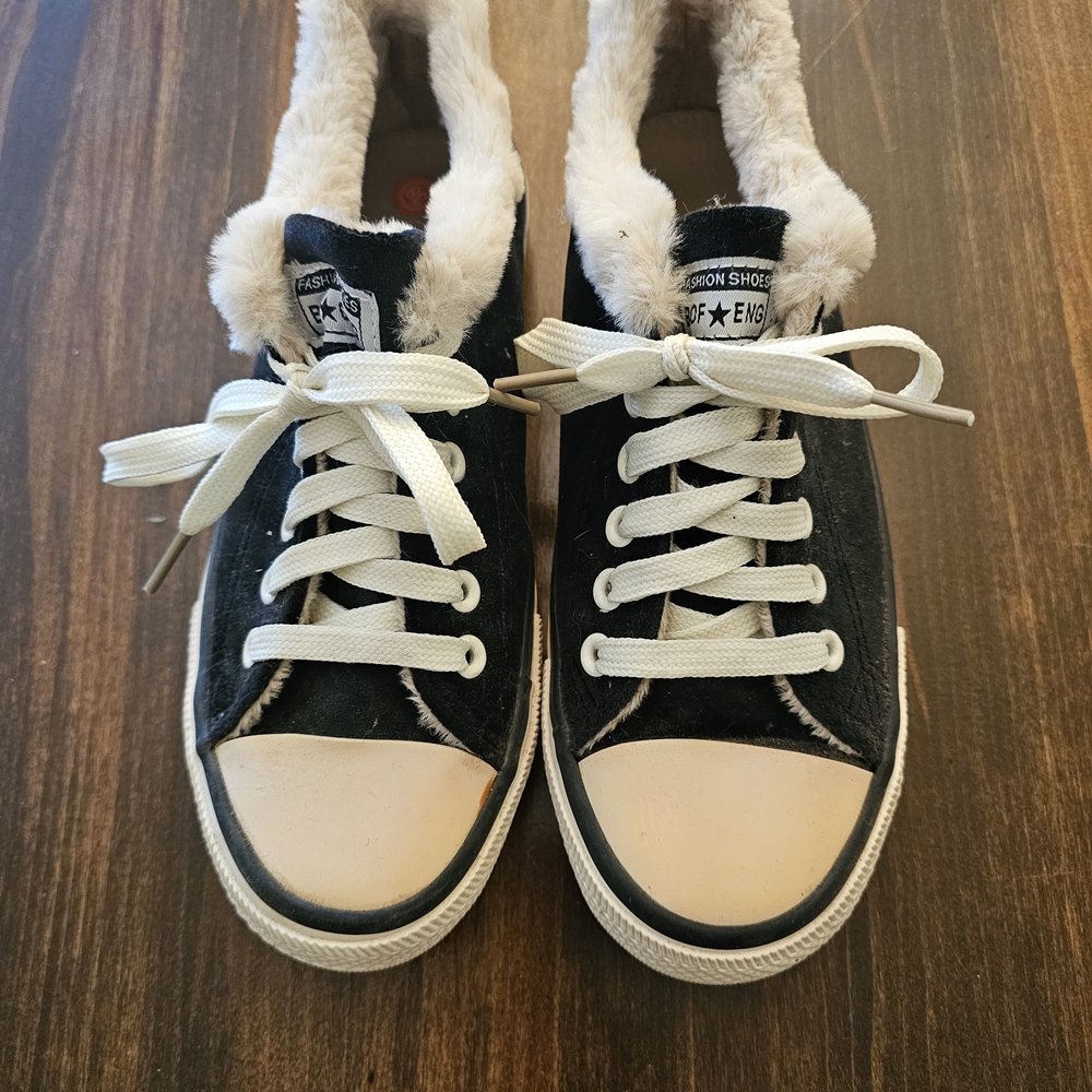 Black and White Fur-Lined Sneakers